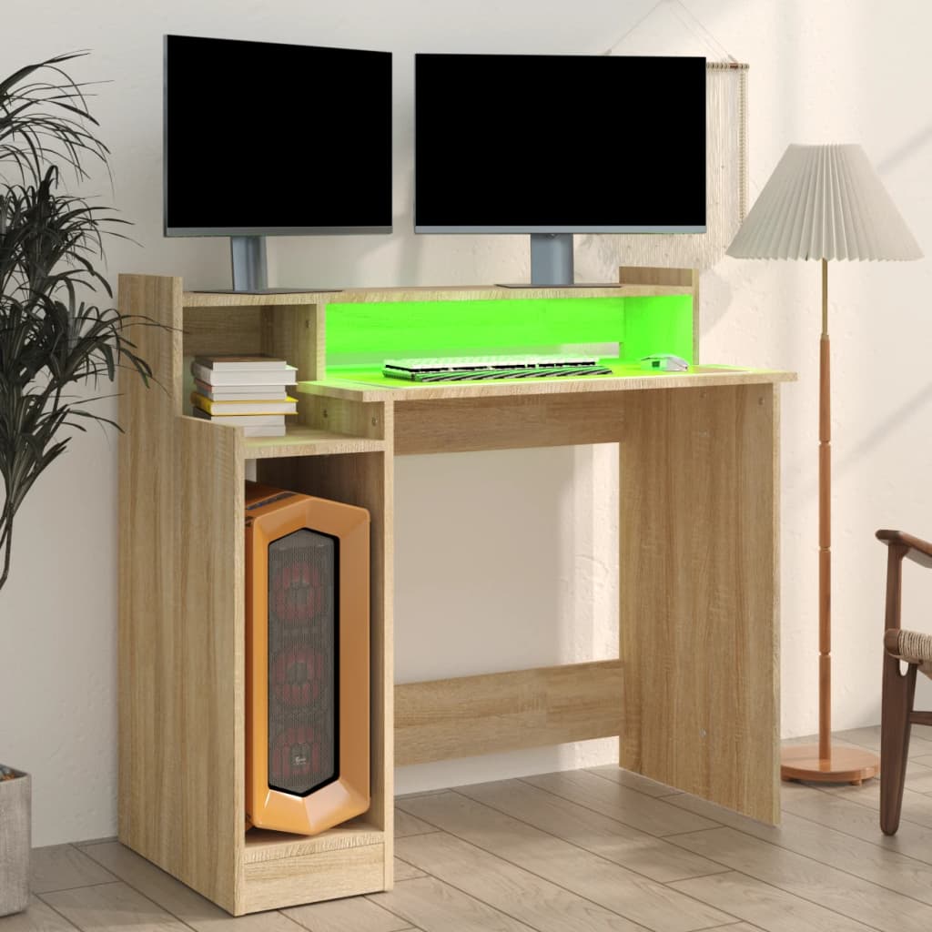 Schreibtisch mit LEDs Sonoma-Eiche 97x45x90 cm Holzwerkstoff - Pazzar.ch