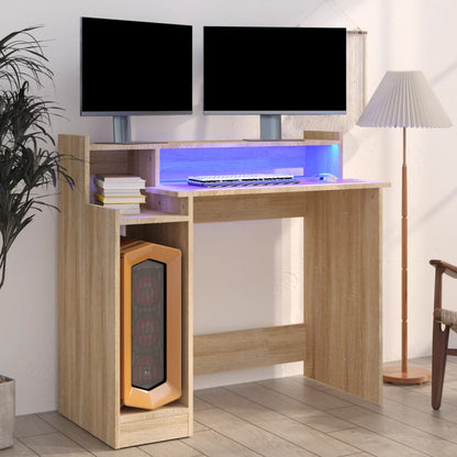 Schreibtisch mit LEDs Sonoma-Eiche 97x45x90 cm Holzwerkstoff - Pazzar.ch