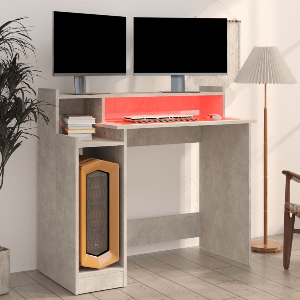 Schreibtisch mit LEDs Betongrau 97x45x90 cm Holzwerkstoff - Pazzar.ch