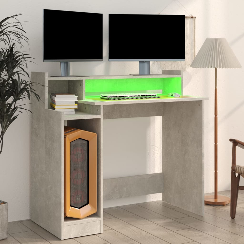 Schreibtisch mit LEDs Betongrau 97x45x90 cm Holzwerkstoff - Pazzar.ch