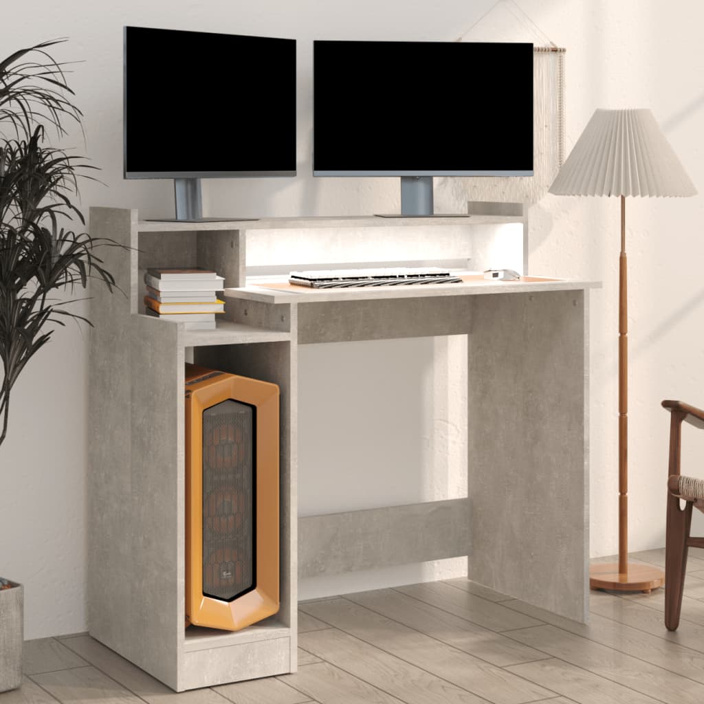 Schreibtisch mit LEDs Betongrau 97x45x90 cm Holzwerkstoff - Pazzar.ch