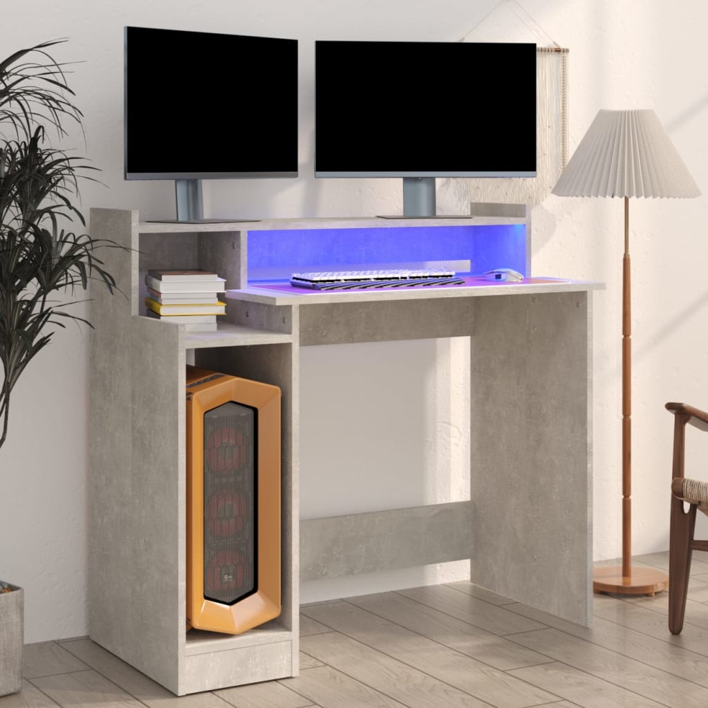 Schreibtisch mit LEDs Betongrau 97x45x90 cm Holzwerkstoff - Pazzar.ch