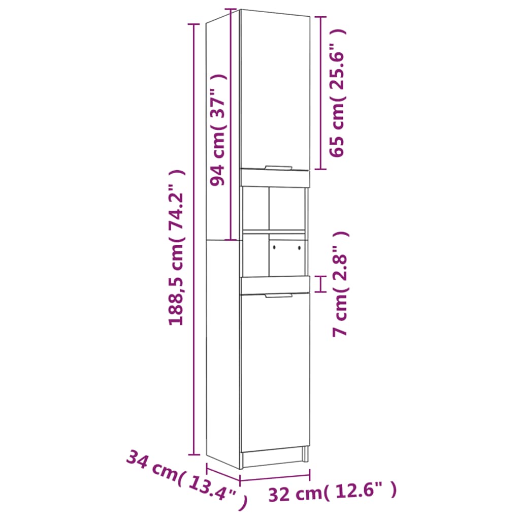 Badschrank Weiß 32x34x188,5 cm Holzwerkstoff - Pazzar.ch