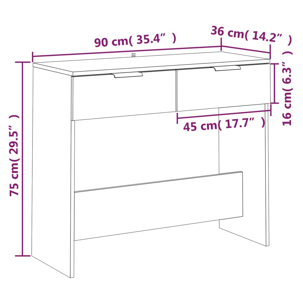 Konsolentisch Sonoma-Eiche 90x36x75 cm Holzwerkstoff - Pazzar.ch