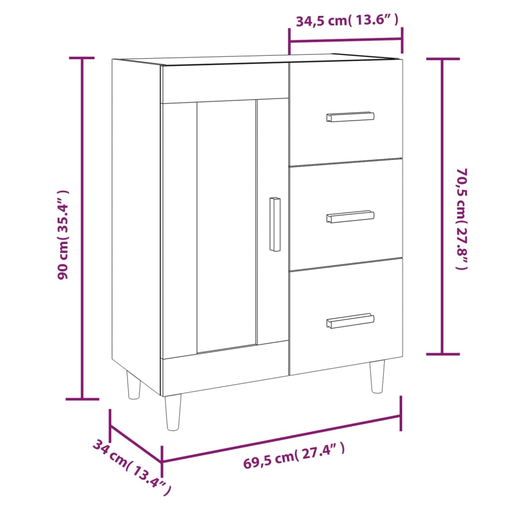Sideboard Betongrau 69,5x34x90 cm Holzwerkstoff - Pazzar.ch
