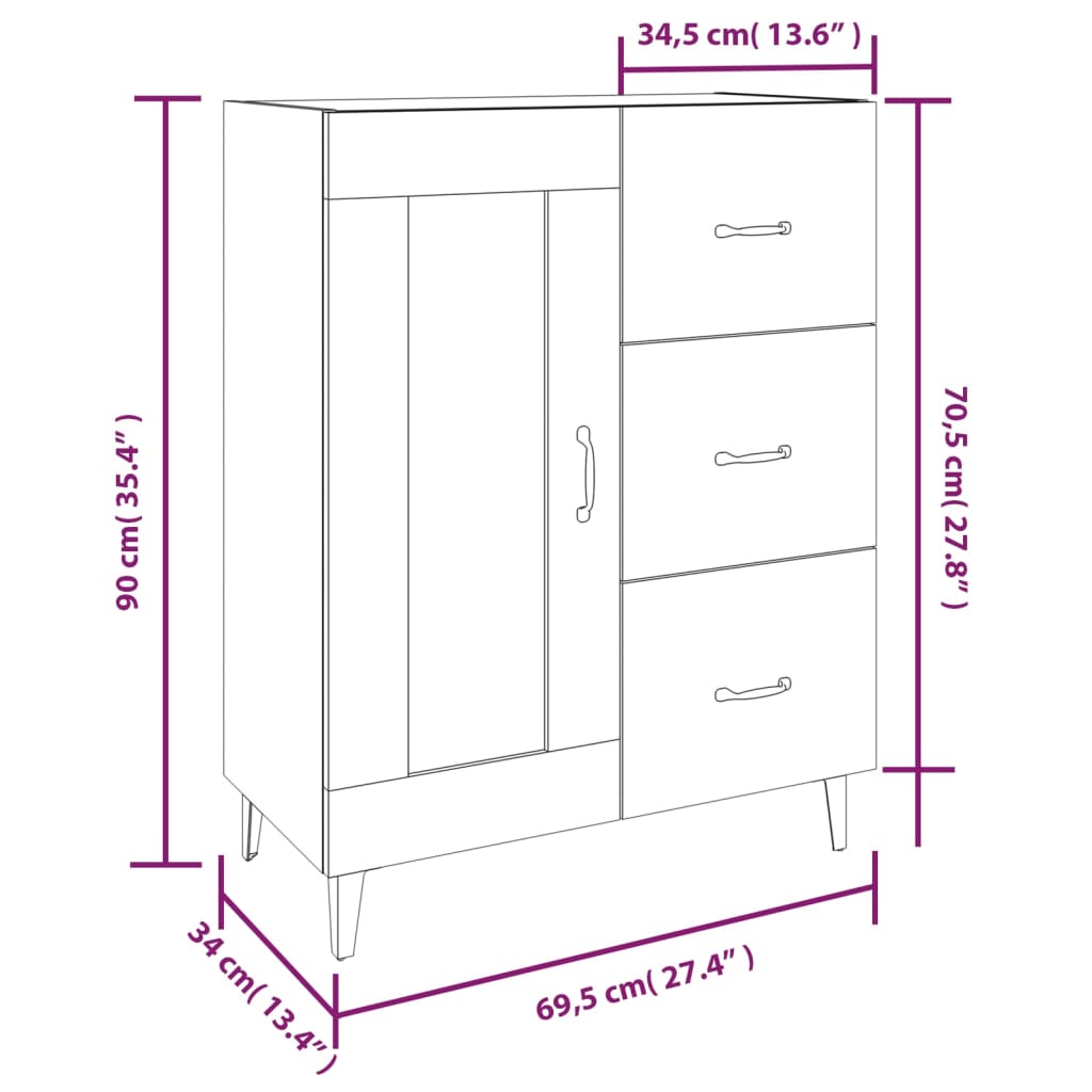Sideboard Sonoma-Eiche 69,5x34x90 cm Holzwerkstoff - Pazzar.ch