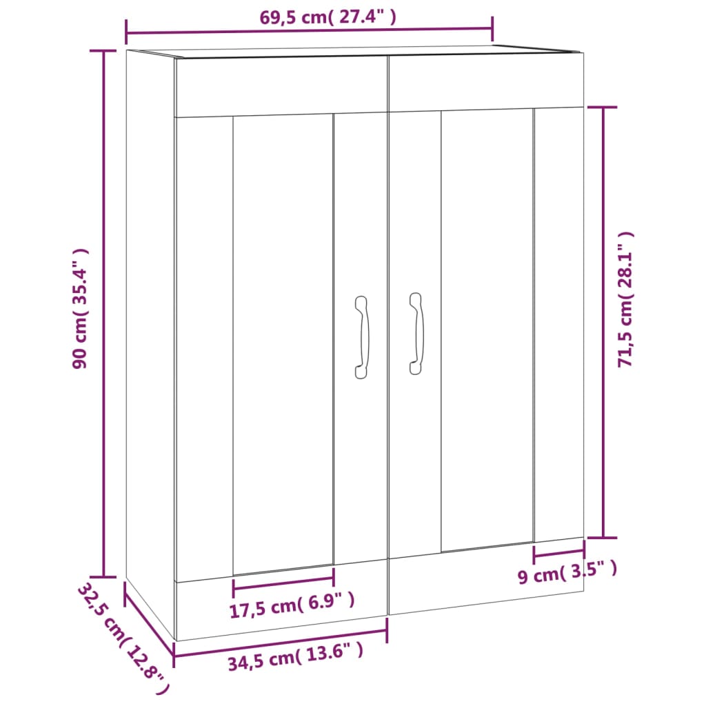 Hängeschrank Schwarz 69,5x32,5x90 cm - Pazzar.ch