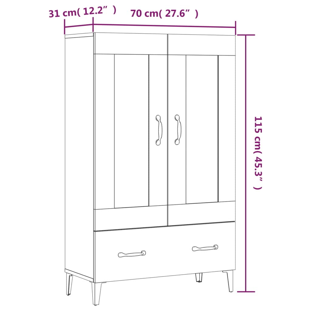 Highboard Hochglanz-Weiß 70x31x115 cm Holzwerkstoff - Pazzar.ch