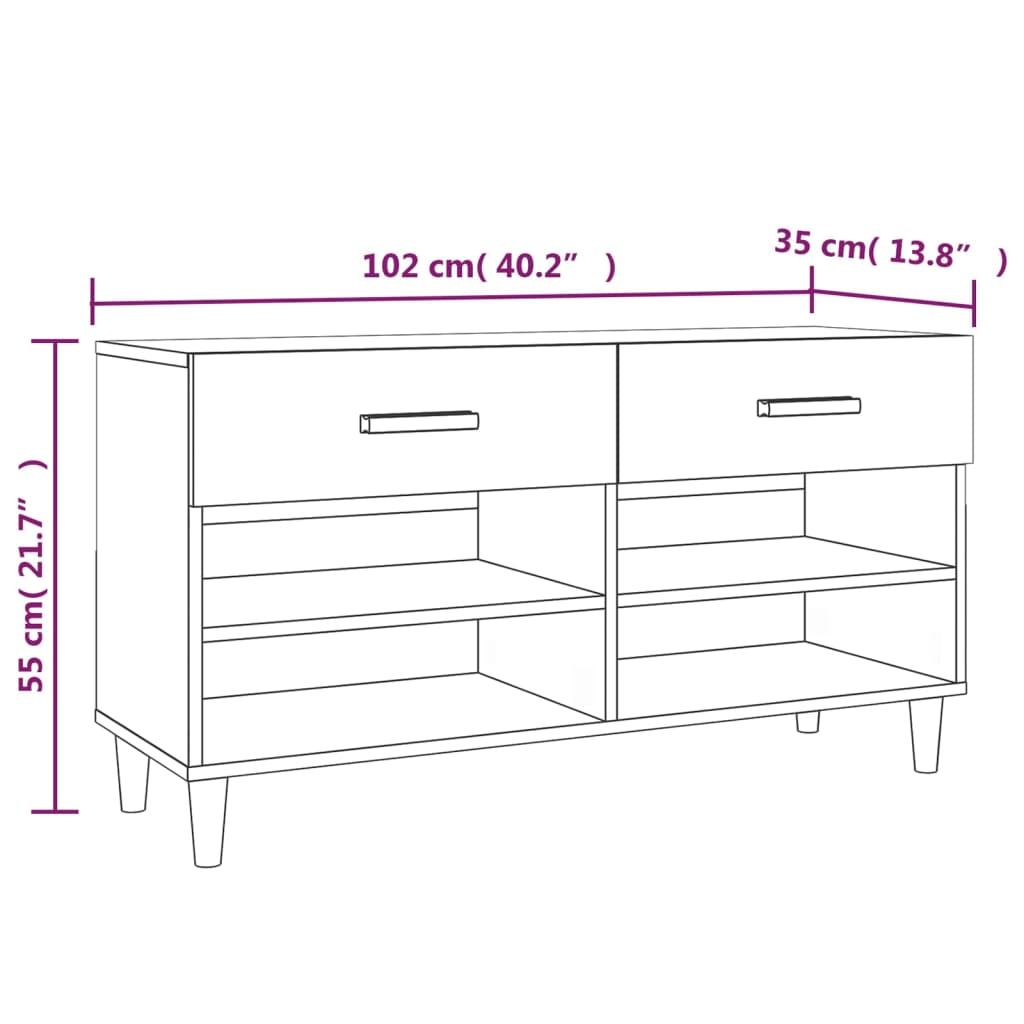 Schuhschrank Betongrau 102x35x55 cm Holzwerkstoff