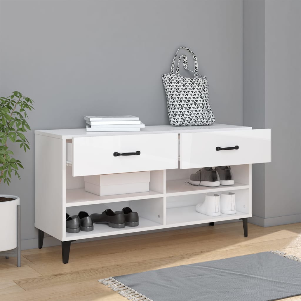 Schuhschrank Hochglanz-Weiß 102x35x55 cm Holzwerkstoff - Pazzar.ch