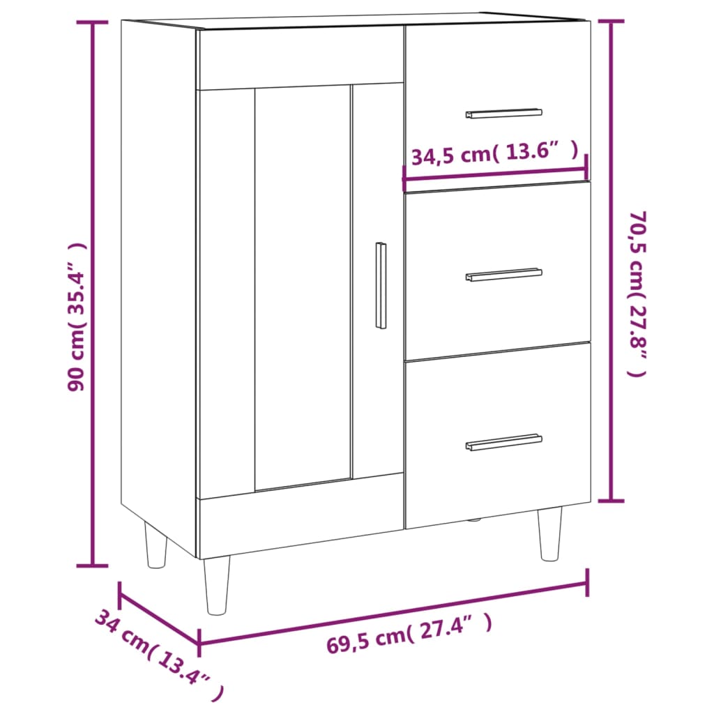 Sideboard Räuchereiche 69,5x34x90 cm Holzwerkstoff - Pazzar.ch
