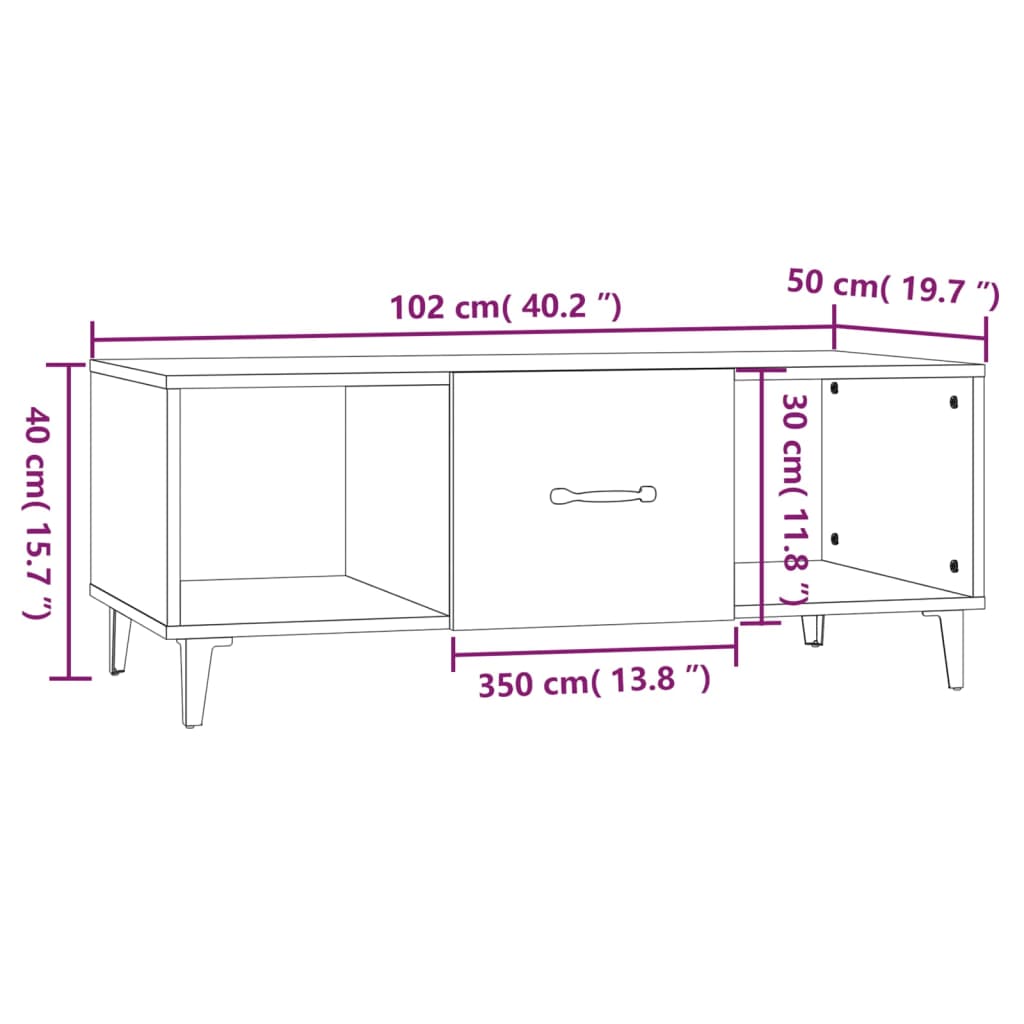 Couchtisch Braun Eichen-Optik 102x50x40 cm Holzwerkstoff - Pazzar.ch