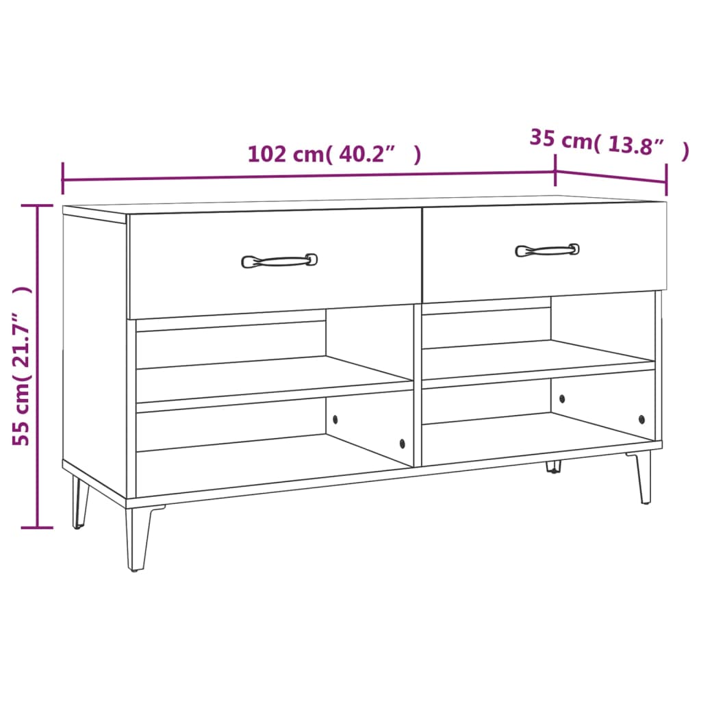 Schuhschrank Braun Eichen-Optik 102x35x55 cm Holzwerkstoff - Pazzar.ch