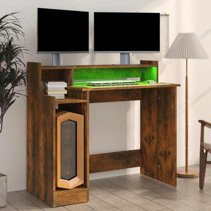 Schreibtisch mit LEDs Räuchereiche 97x45x90 cm Holzwerkstoff - Pazzar.ch