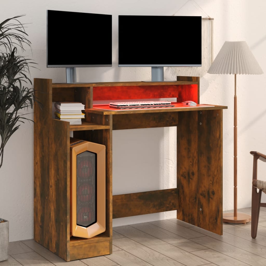 Schreibtisch mit LEDs Räuchereiche 97x45x90 cm Holzwerkstoff - Pazzar.ch
