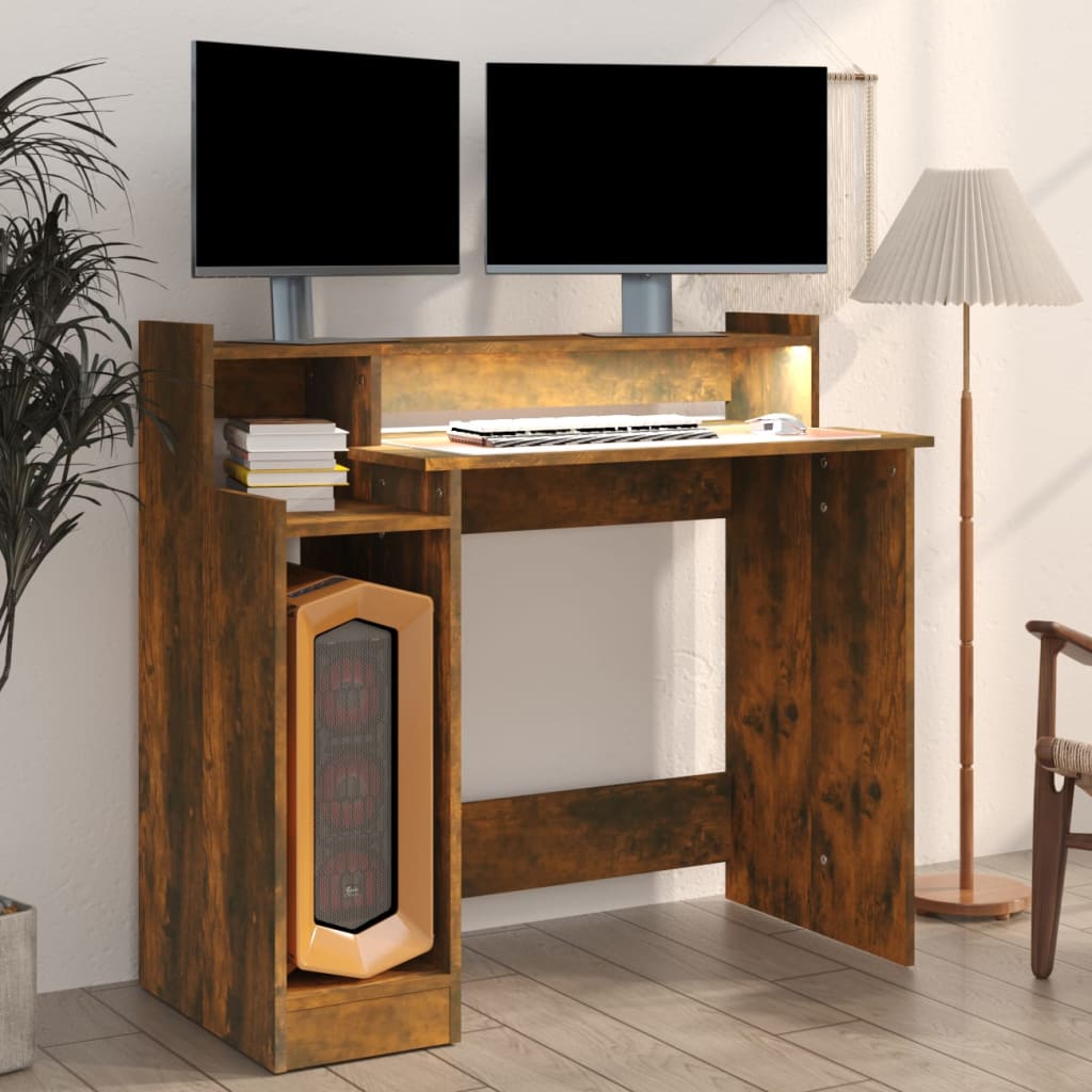 Schreibtisch mit LEDs Räuchereiche 97x45x90 cm Holzwerkstoff - Pazzar.ch