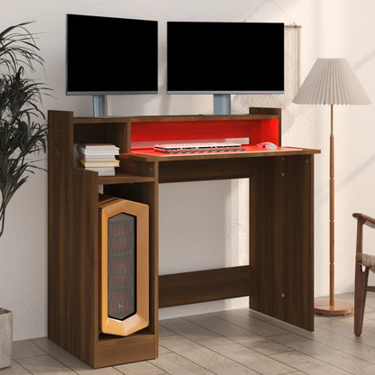 Schreibtisch mit LEDs Braun Eiche-Optik 97x45x90 Holzwerkstoff - Pazzar.ch
