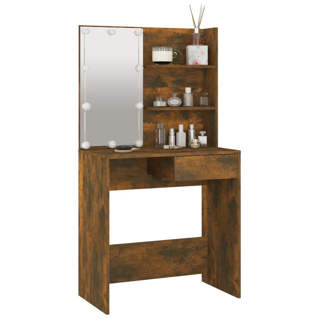 Schminktisch mit LED Räuchereiche 74,5x40x141 cm - Pazzar.ch