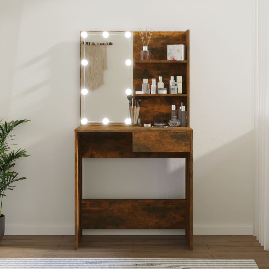 Schminktisch mit LED Räuchereiche 74,5x40x141 cm - Pazzar.ch