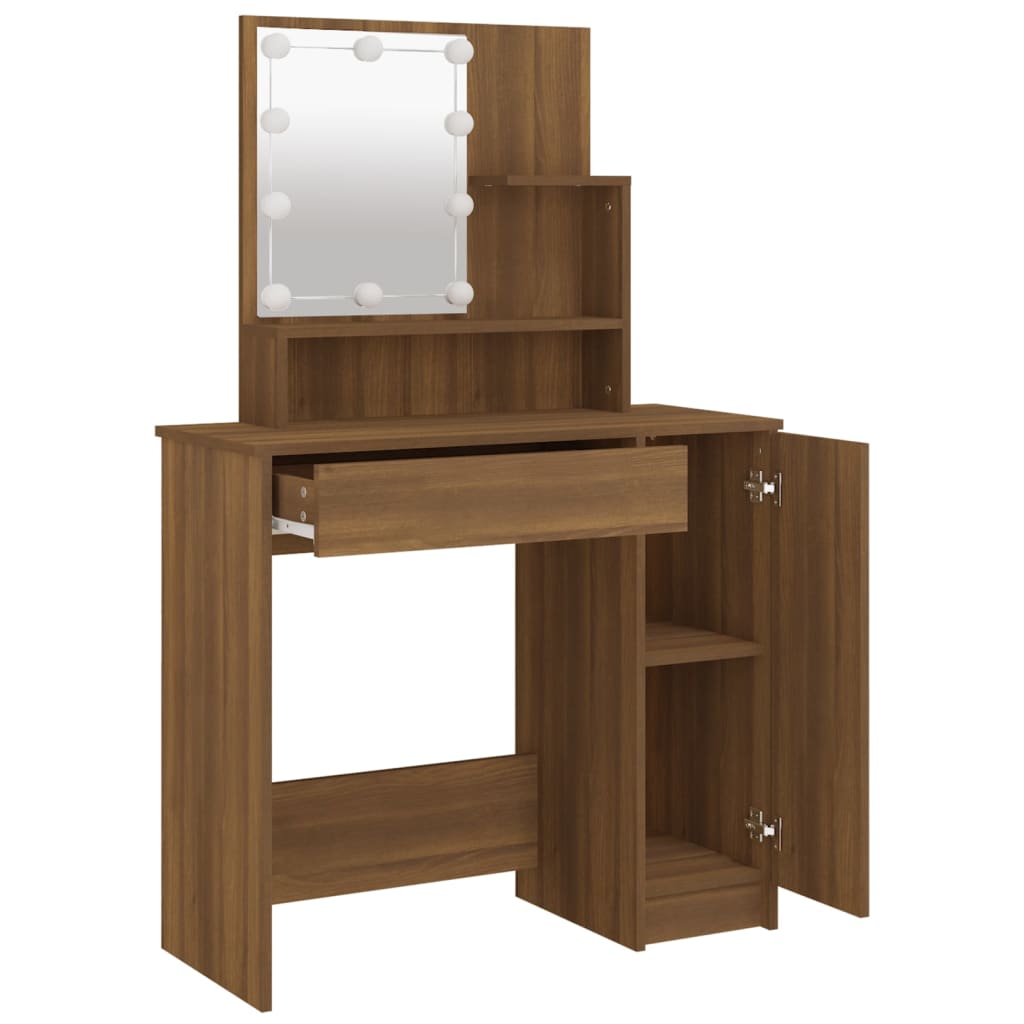 Schminktisch mit LED Braun Eichen-Optik 86,5x35x136 cm - Pazzar.ch