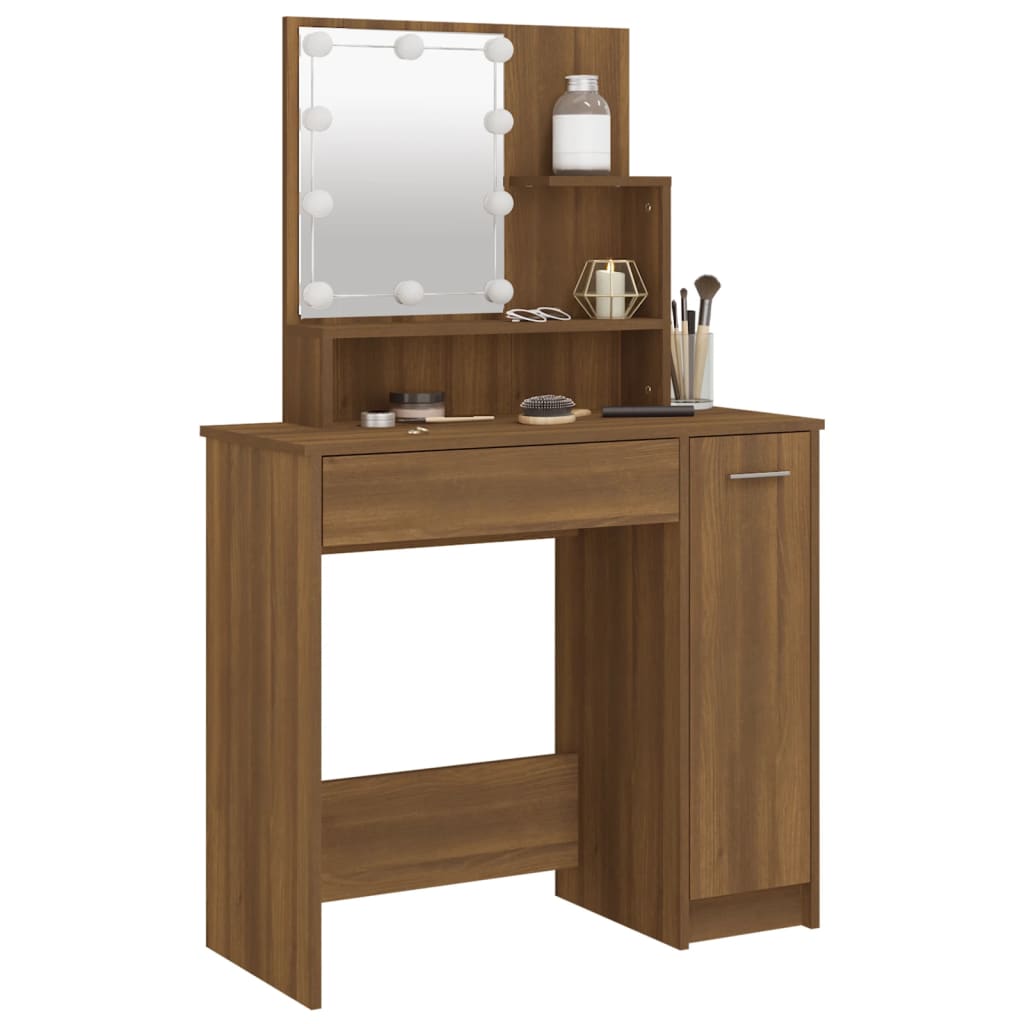 Schminktisch mit LED Braun Eichen-Optik 86,5x35x136 cm - Pazzar.ch