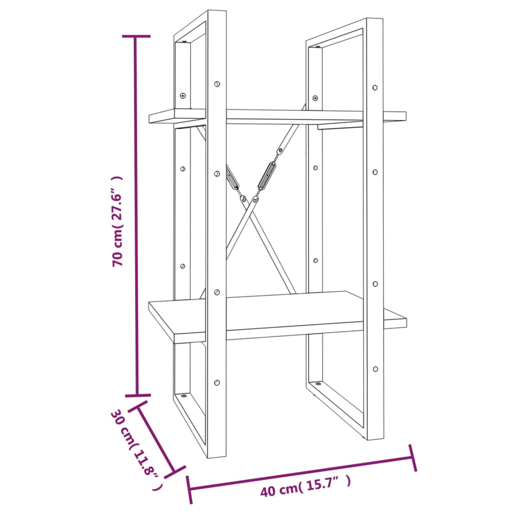 Bücherregal 2 Fächer Grau Sonoma 40x30x70 cm Holzwerkstoff - Pazzar.ch