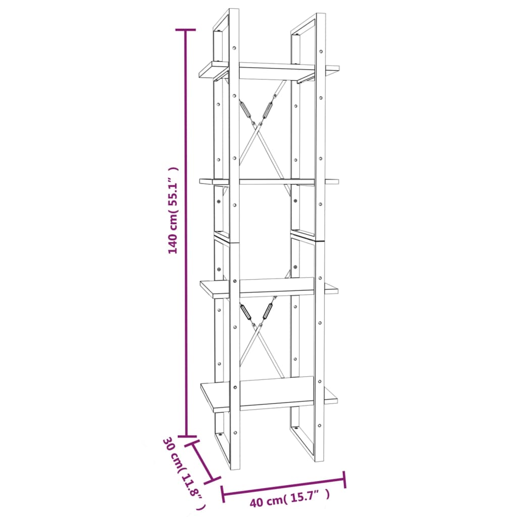 Bücherregal 4 Fächer Grau Sonoma 40x30x140 cm Holzwerkstoff - Pazzar.ch