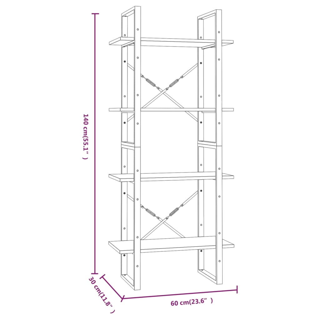 Bücherregal 4 Fächer Grau Sonoma 60x30x140 cm Holzwerkstoff - Pazzar.ch