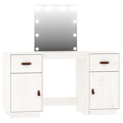 Schminktisch-Set mit LED Weiß Massivholz Kiefer - Pazzar.ch