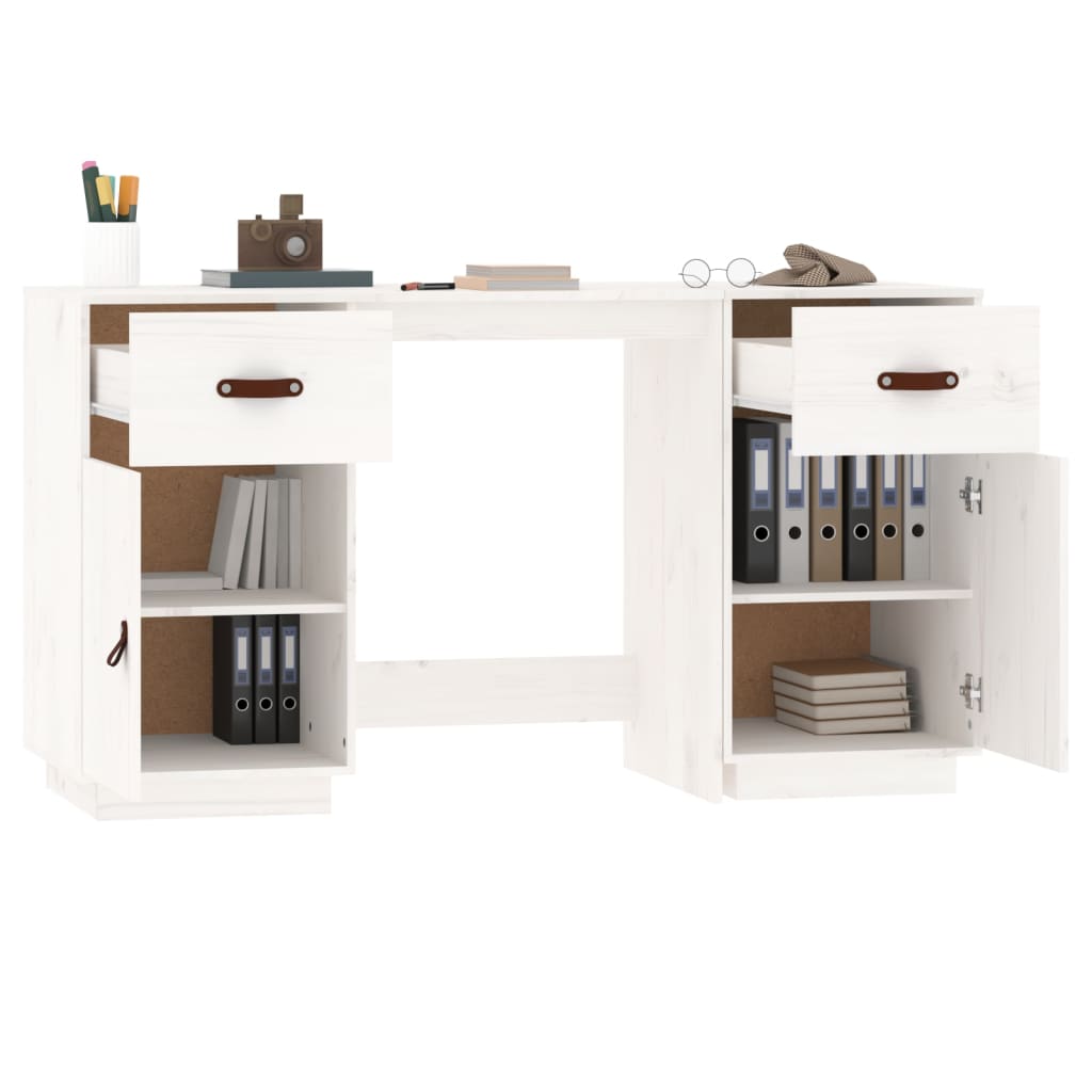 Schreibtisch mit Schränken Weiß 135x50x75 cm Massivholz Kiefer - Pazzar.ch