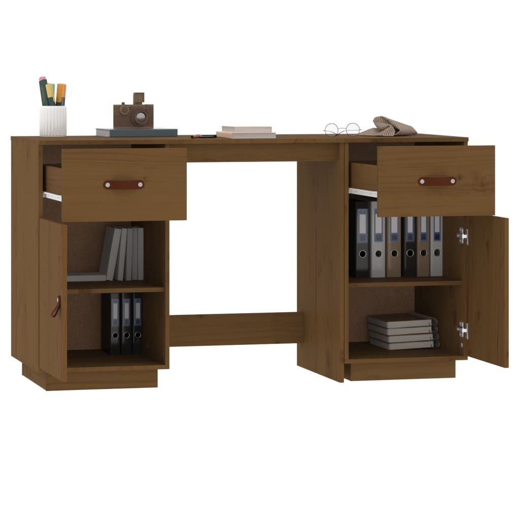 Schreibtisch mit Schränken Honigbraun 135x50x75 cm Massivholz - Pazzar.ch