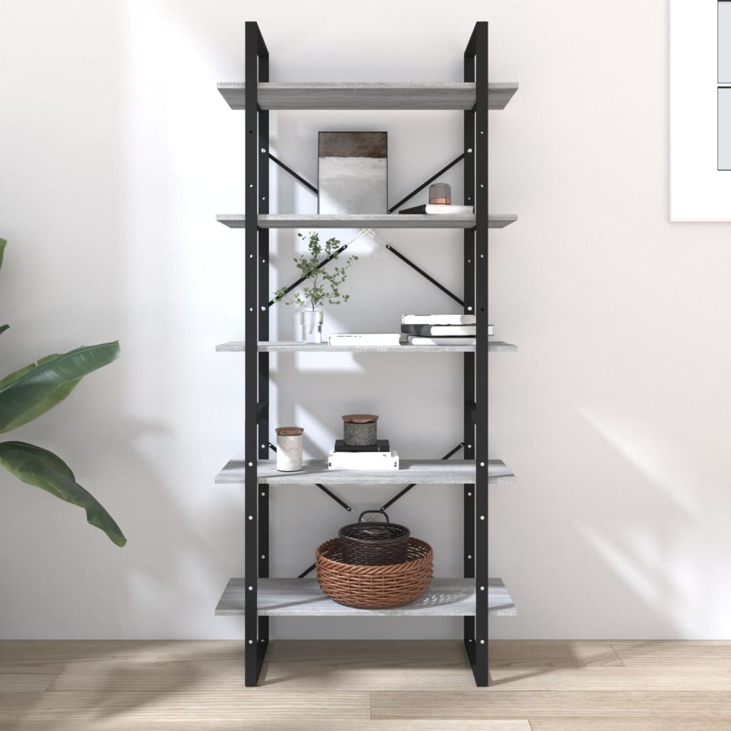 Bücherregal 5 Fächer Grau Sonoma-Eiche 80x30x175 Holzwerkstoff - Pazzar.ch