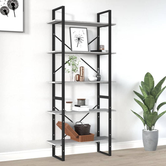 Bücherregal 5 Fächer Grau Sonoma-Eiche 80x30x175 Holzwerkstoff - Pazzar.ch