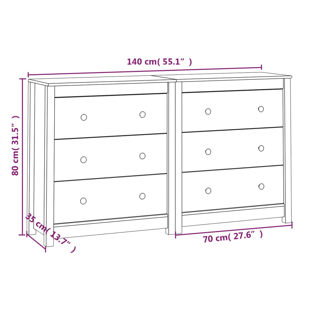 Sideboard 140x35x80 cm Massivholz Kiefer - Pazzar.ch