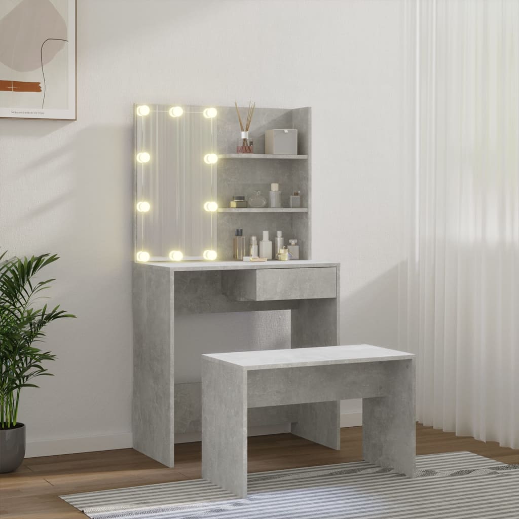 Schminktisch-Set mit LED Betongrau Holzwerkstoff - Pazzar.ch