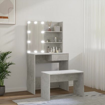 Schminktisch-Set mit LED Betongrau Holzwerkstoff - Pazzar.ch