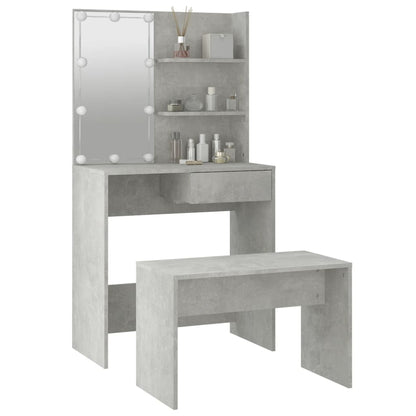 Schminktisch-Set mit LED Betongrau Holzwerkstoff - Pazzar.ch