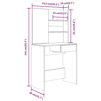 Schminktisch-Set Betongrau 74,5x40x141 cm - Pazzar.ch