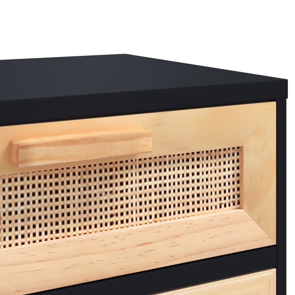 Nachttisch Schwarz Massivholz Kiefer und Natur-Rattan - Pazzar.ch