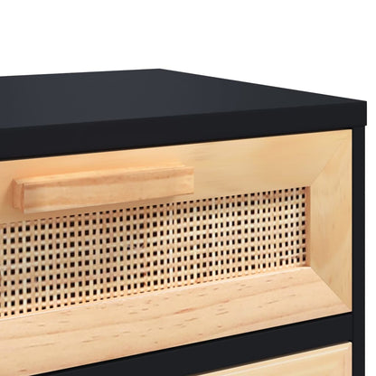 Nachttisch Schwarz Massivholz Kiefer und Natur-Rattan - Pazzar.ch