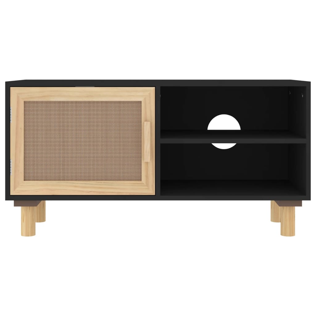 TV-Schrank Schwarz 80x30x40 cm Massivholz Kiefer Natur-Rattan - Pazzar.ch