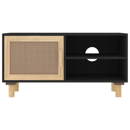 TV-Schrank Schwarz 80x30x40 cm Massivholz Kiefer Natur-Rattan - Pazzar.ch