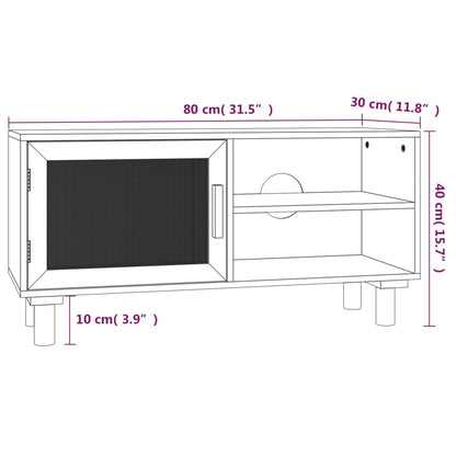 TV-Schrank Schwarz 80x30x40 cm Massivholz Kiefer Natur-Rattan - Pazzar.ch