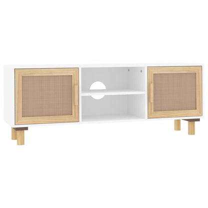TV-Schrank Weiß 105x30x40 cm Massivholz Kiefer Natur-Rattan - Pazzar.ch