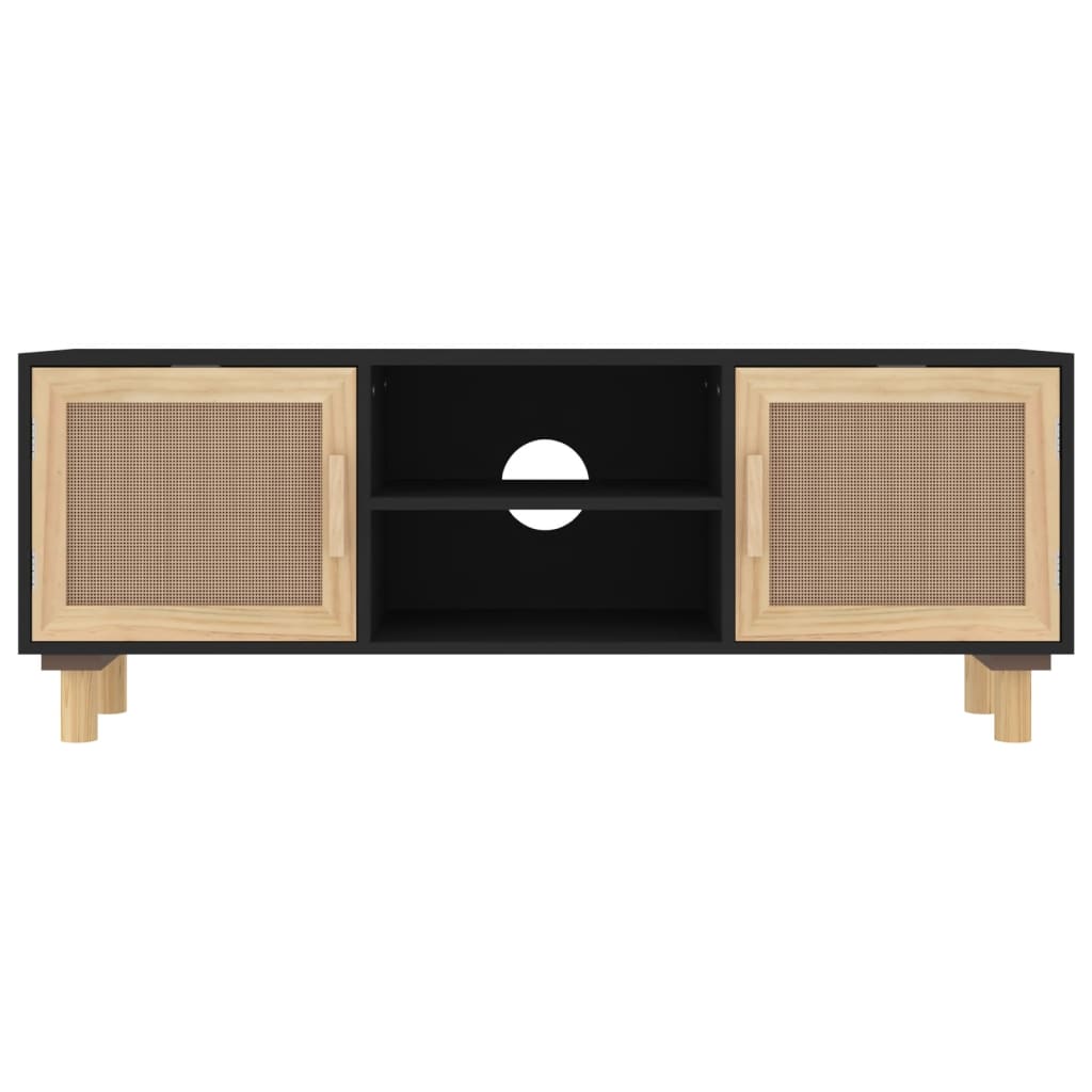 TV-Schrank Schwarz 105x30x40 cm Massivholz Kiefer Natur-Rattan - Pazzar.ch