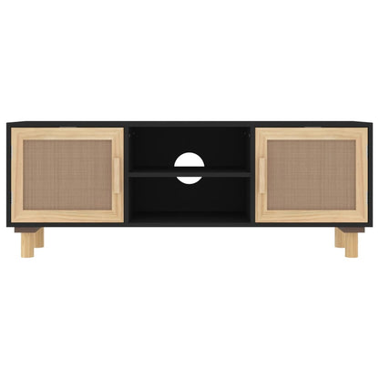 TV-Schrank Schwarz 105x30x40 cm Massivholz Kiefer Natur-Rattan - Pazzar.ch