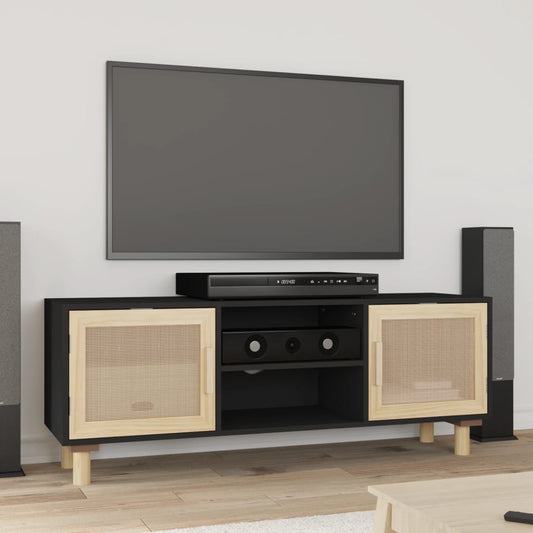 TV-Schrank Schwarz 105x30x40 cm Massivholz Kiefer Natur-Rattan - Pazzar.ch