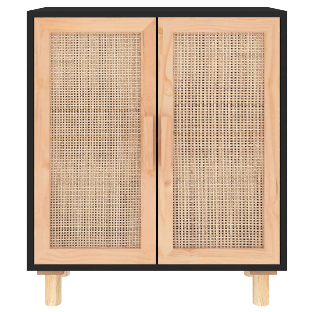 Sideboard Schwarz 60x30x70cm Massivholz Kiefer und Natur-Rattan - Pazzar.ch