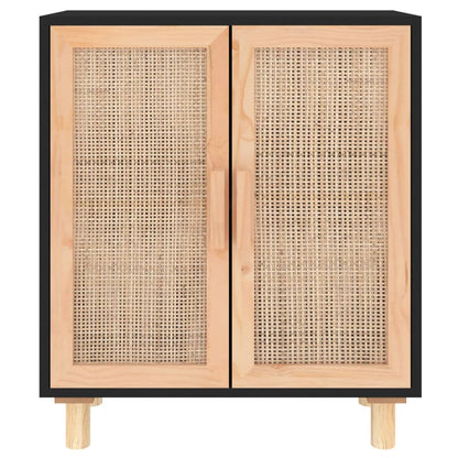 Sideboard Schwarz 60x30x70cm Massivholz Kiefer und Natur-Rattan - Pazzar.ch
