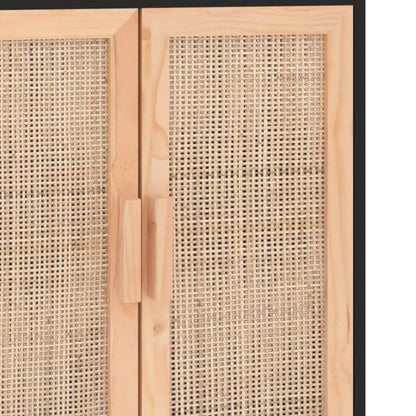 Sideboard Schwarz 60x30x70cm Massivholz Kiefer und Natur-Rattan - Pazzar.ch